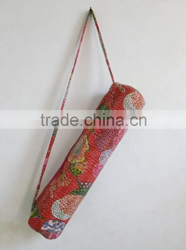 Red Kantha Yoga Bag Hippie Cross Body Bag Vintage Yoga Mat Bag Indian Ethnic Traditional Yoga Bag Embroidery Bag