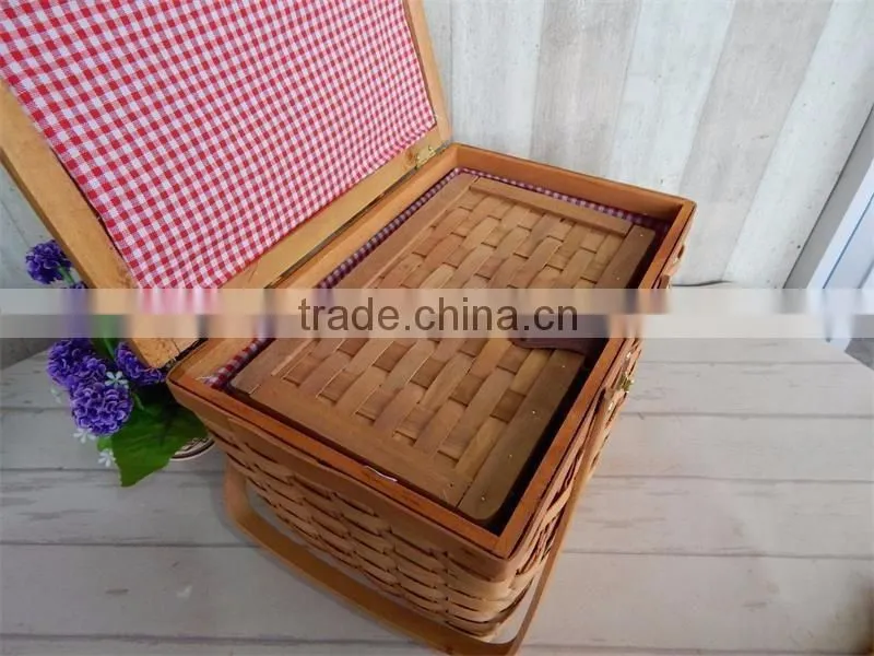 Outdoor picnic basket with cloth liner and handles