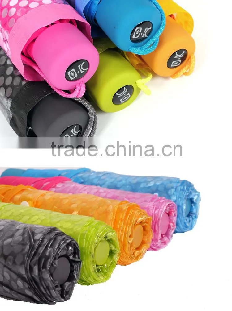 3-fold transparent telescopic dotted 10C POE candy color brand umbrella