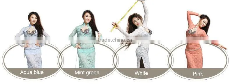 Wuchieal High Elastic Lace Belly Dance Practice Dress Bellydancing Costume with Long Sleeves