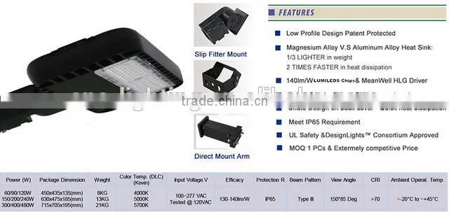 SNC low power 60w led parking lot light, dlc ul cul listed led sreet lighting 60w