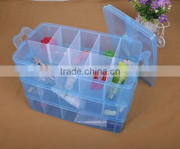 33.2cm*18.5cm*24.5cm Three Layers 30 Compartments Jewelry Adjustable Plastic Clear Box Jewelry Earring Bin Case Container