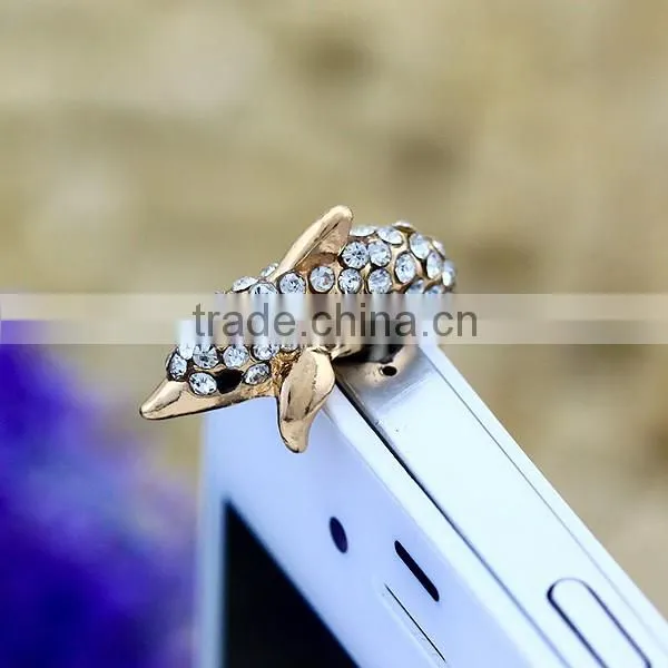 cute enamel rhinestone embellished dolphin phone earphone dust plug