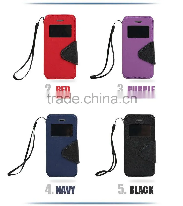 LZB Fashion contrast color series view windows smart leather flip case for Apple iphone 5G