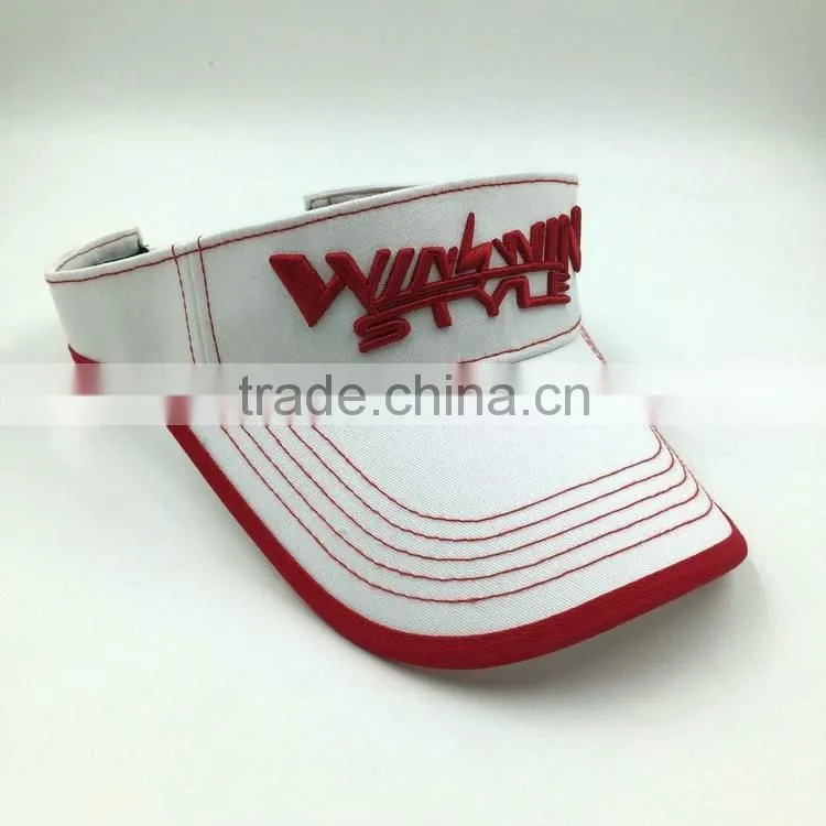 Custom design 100% cotton 3D embroidery white golf visor hats