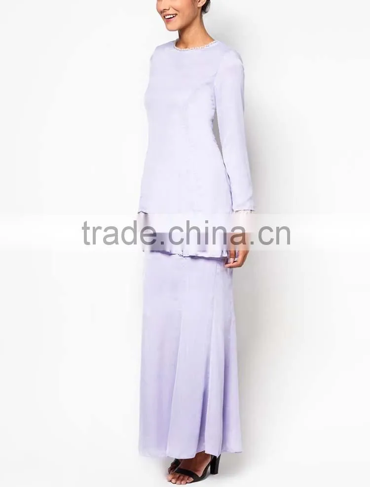 Light purple black scarf white lace elegant women muslim dress