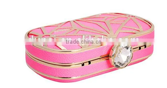2014 leather with metal hollow evening bags fashion clutch Evening Bag