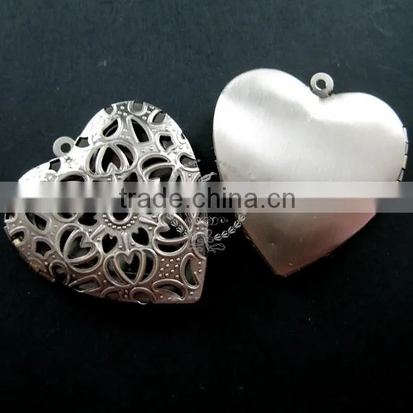 39mm big filigree heart shape vintage style antiqued silver flower photo locket DIY pendant charm jewelry supplies 1133005