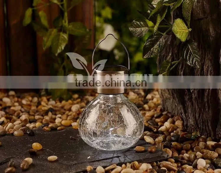 clear crack glass sun jar warm white solar hanging light fixture