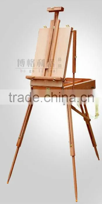 in stock 82*106*140(183)cm professional wooden sketch box easel with hand lever and omni-directional wheel