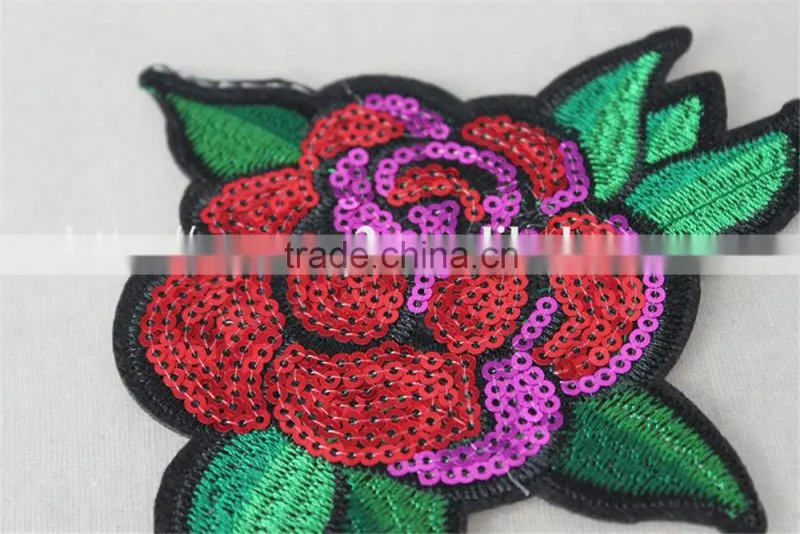 good looking 12*13cm sexy red flower pattern diamond patch sequin embroidery applique for dancer