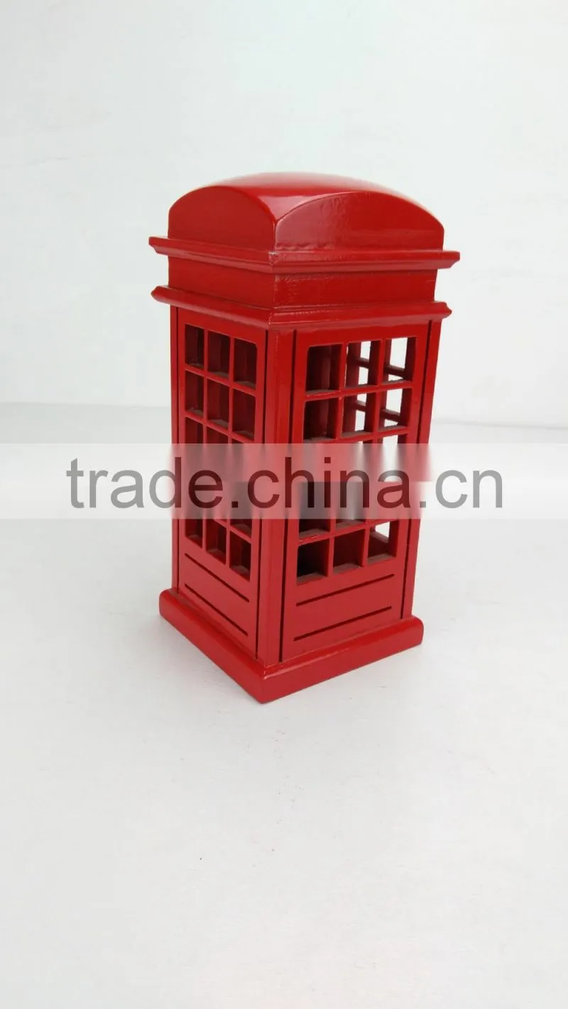 red big telephone booth fashion decor wooden money saving box