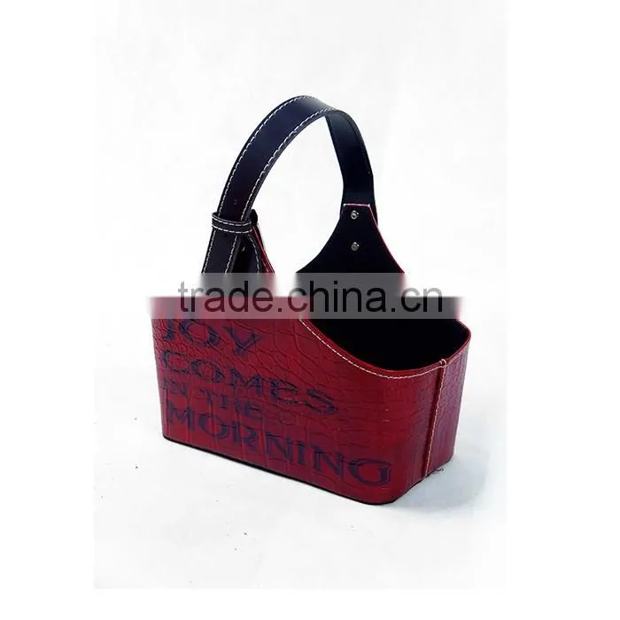Desktop Faux Leather Magazine Holder With Buckle Handle For Home/Office/Hotel