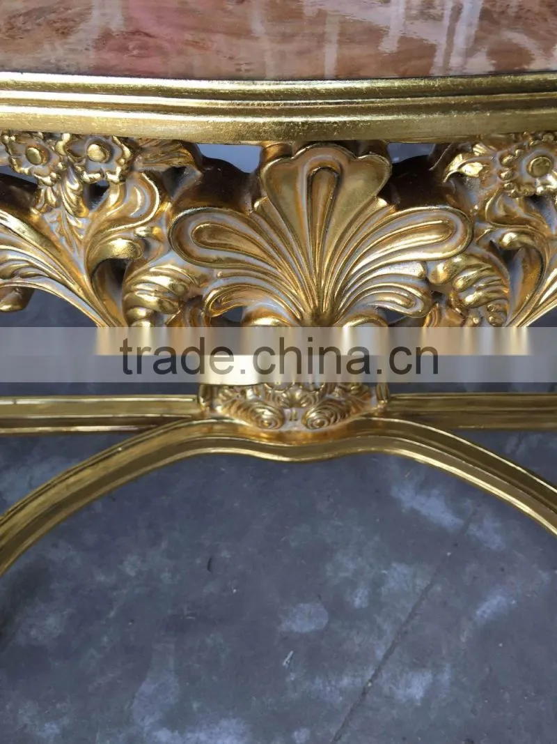 Gold leaf with natural marble top antique reproduction console table for sales