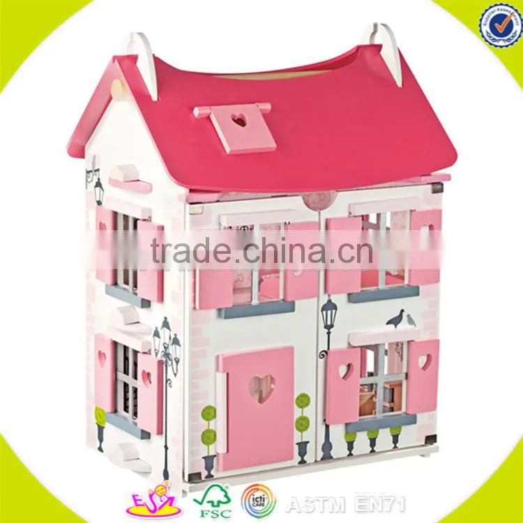 Wholesale beautiful pink wooden baby dollhouse toy fashion wooden baby dollhouse toy hot wooden baby dollhouse toy W06A051