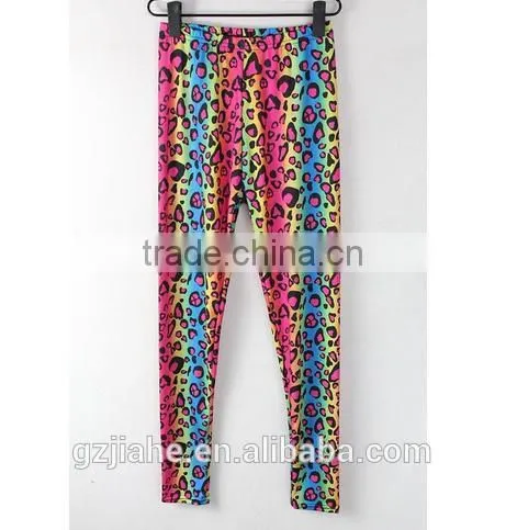 Fashion summer autumn Slim Cool Trousers Women Colorful Leopard Print Leggings Lady sexy Pants Silk Capris Full Length
