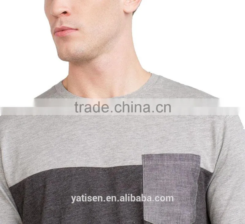 mens t shirt wholesale custom t shirt with contrast color plain color grey t shirt with one pocket