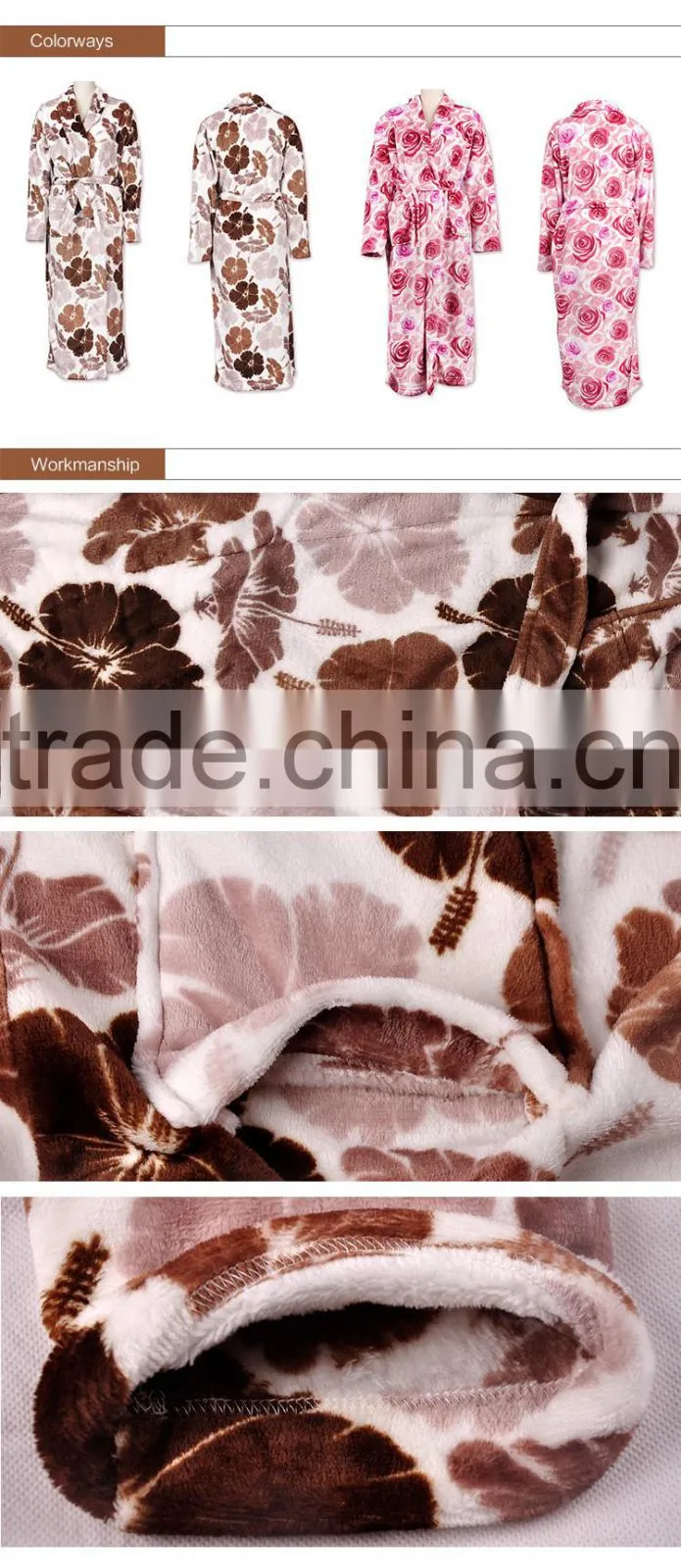 2016 NEW Microfiber Coral Fleece Bathrobe with water Print Color