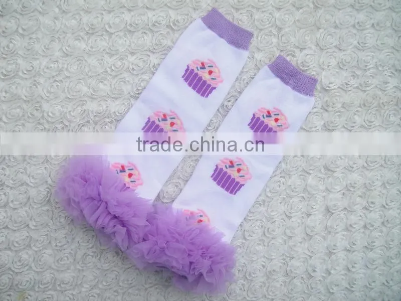 Christmas baby leg warmers Cotton Knitted Printed warmer with ruffles toddler knee high socks
