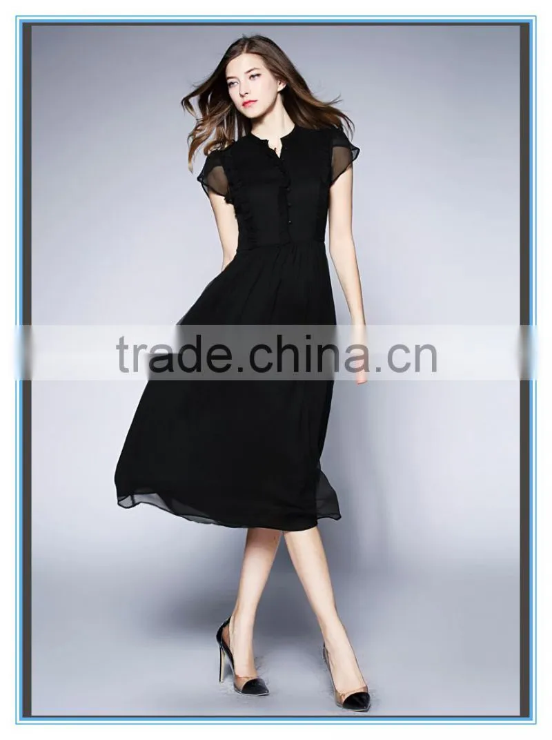 Real silk short sleeves and slim latest dress designs for ladies