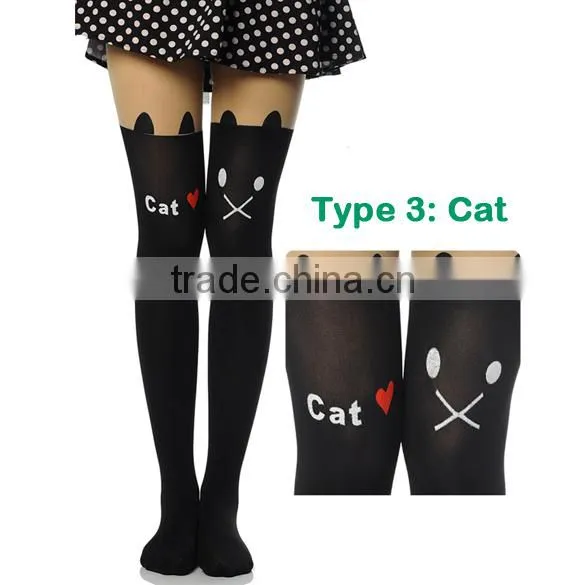 Cat Tower Tattoo Socks Sheer Pantyhose Girls Sexy Foot Stockings18842