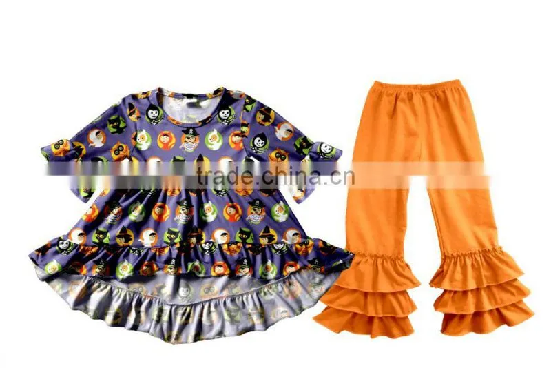 Halloween top and pants ruffle outfit for kids pumpkin baby halloween sets kids halloween outfits