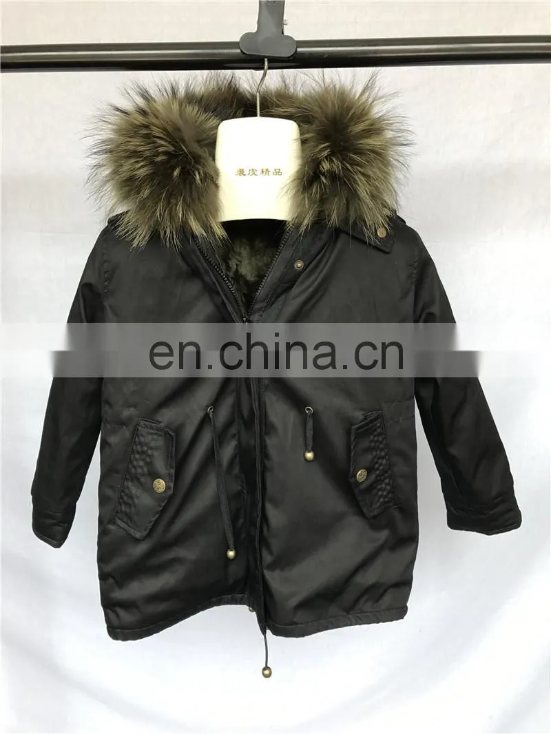 High Quality Manufacture Fashionable Winter Rose Red Rex Rabbit Fur Lining Baby Fur Parka Coat