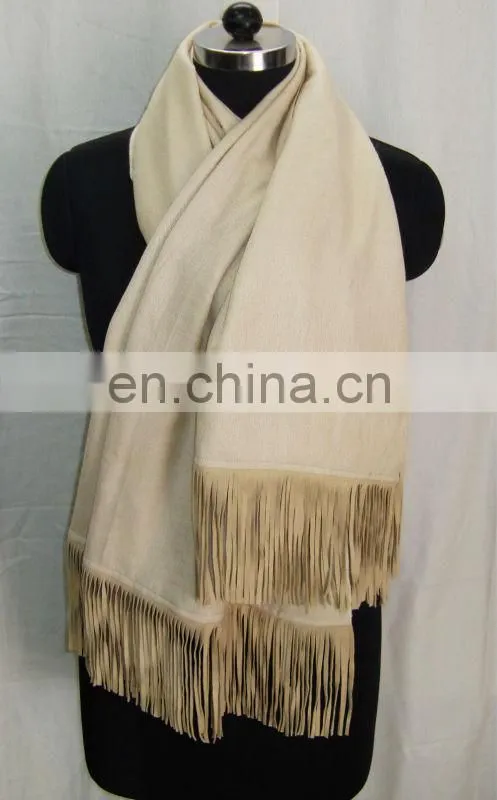 Silk Pashmina shawls with Leather Sued Trim