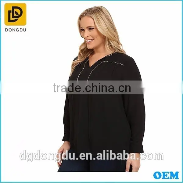 2016 Wholesale factory price clothing elegant girls plus size tie- neck blouse