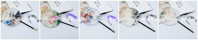 Chinese style multi-pattern silk embroidery dual-faced handmade round fan with long handle and tassel pendant(19*37cm)