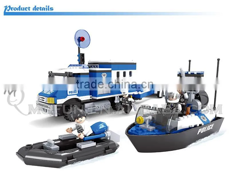 Mini Qute DIY police patrol truck vehicle cruise ship action figures plastic cube building blocks brick educational toy NO.23605