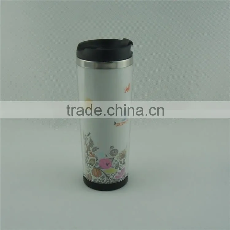 fashion design double wall steal inner PS outer travel mug with paper insert