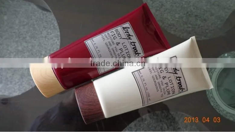 wooden lid for PE tube product,Diameter 50mm cosmetic tube with silkscreen printing,PE extruded tube