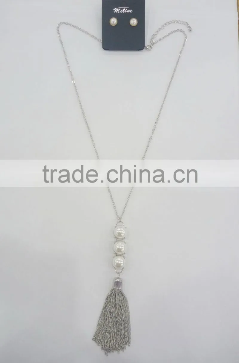 FASHION BIG PEARLS BEADS PENDANT CHAIN TASSEL NECKLACE EARRING SET
