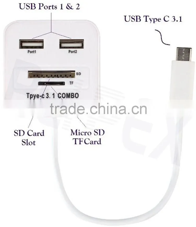 Universal Travel 3.1 Type C to 2 Ports Micro Card OTG Power Adapter