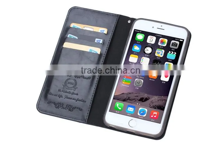 Manufacturer Wholesale PU leather cell phone case for iPhone 6/6s,protective card holder case with shrapnel