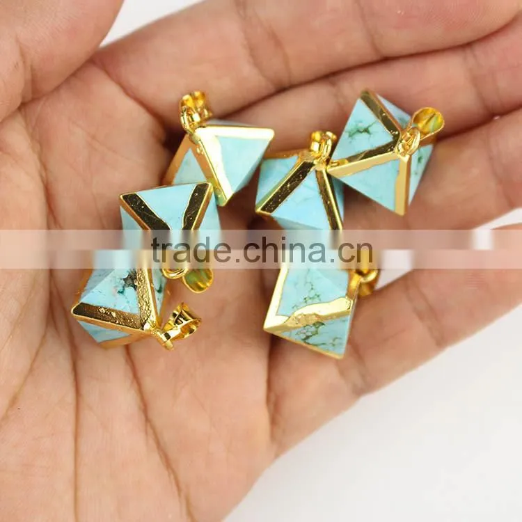 JF6910t Gold plated Turquoise Bicone Pendant, Turquoise Geometrical pendant