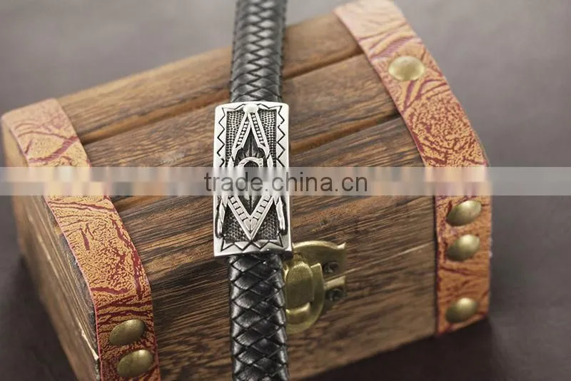 Braided Black Genuine Leather Bracelet Wholesale Mens Stainless Steel Clasp