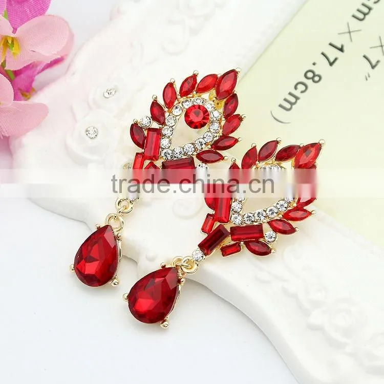 Korean Wind Women Crystal Rhinestone Leaves Water Drop Earrings Wedding Gift