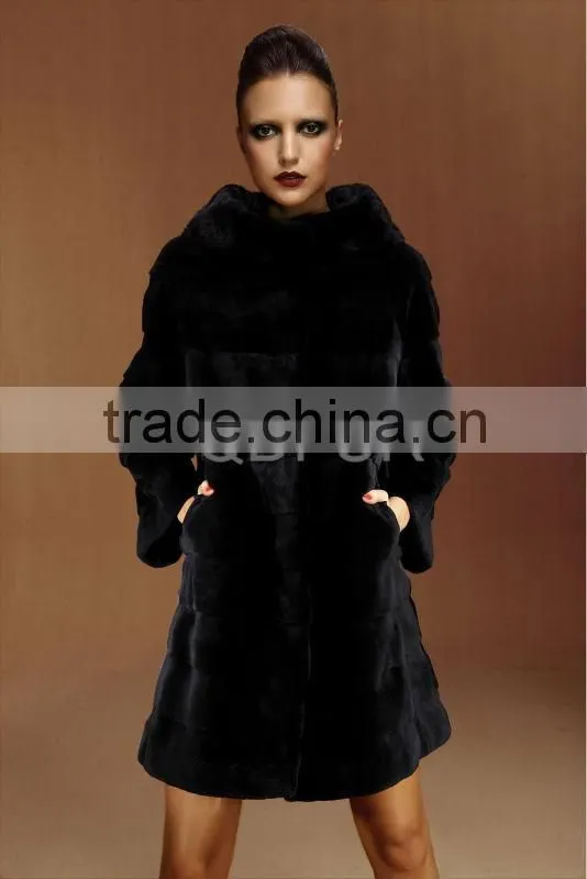 QD22231 whole-hide rex rabbit fur coat