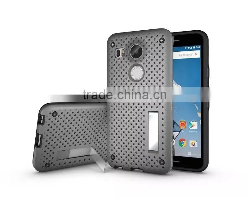 Shockproof Back Stand Case with Head Radiation Function For Nexus 5X Mesh Back Style TPU Rubber Cover Case MT-5296