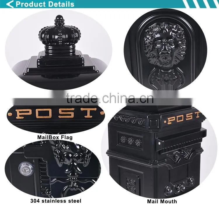 Top Grade Black Standing Residential Gardens Decorative Mail Box