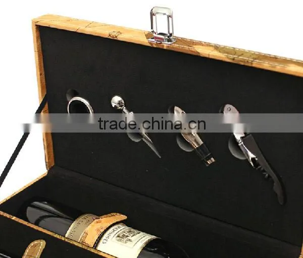 Unique Design Map pattern leather wine box with handle