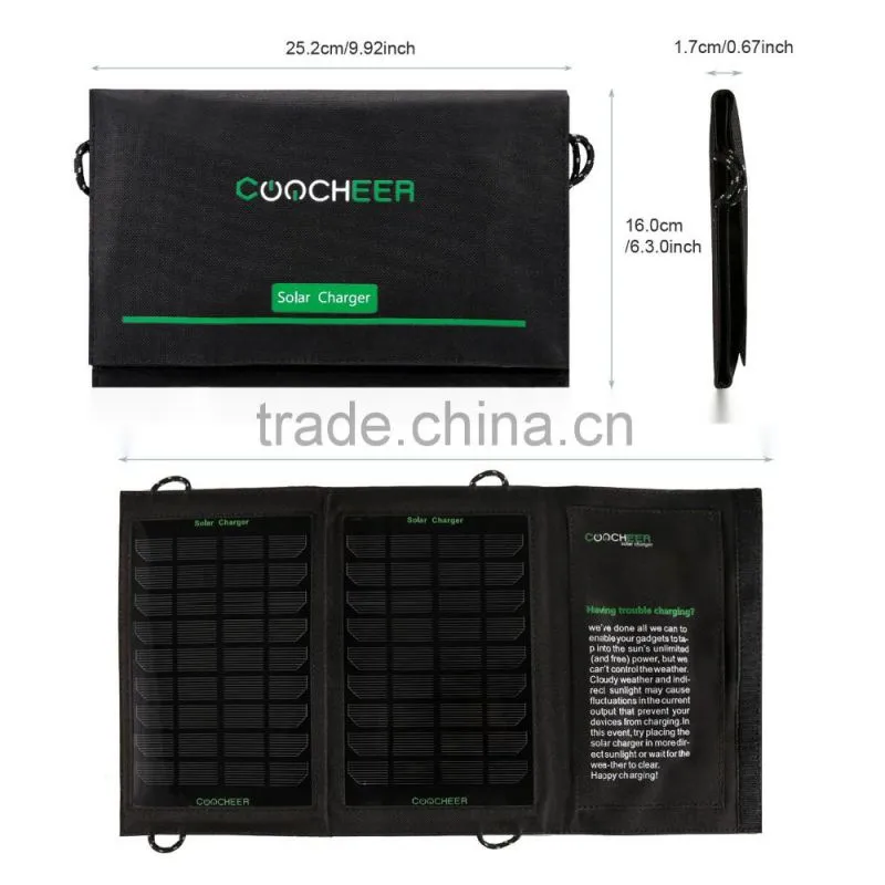 CooCheer 7W Solar Charger with USB Port (Foldable, Portable, High Technology) AM000077