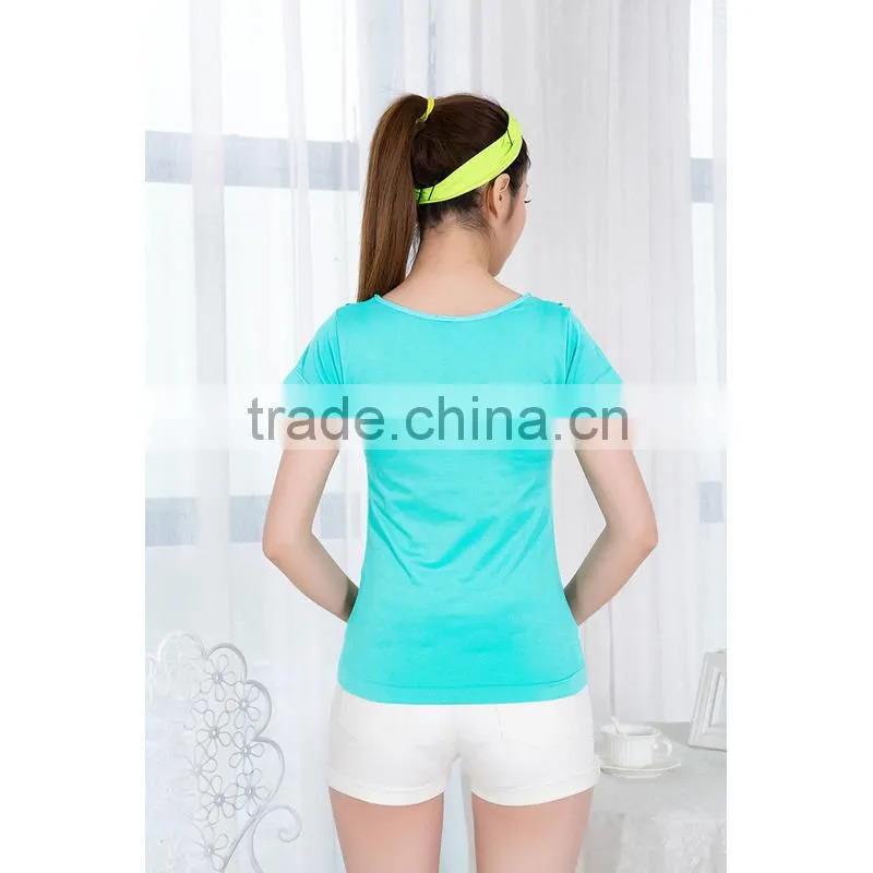 2015 Girls Seamless Fashion Short Sleeves with lace on front neck