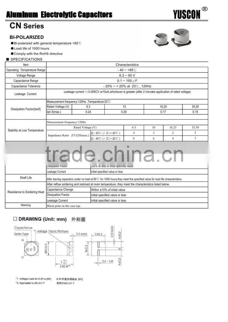 Bi-polarized SMD electrolytic capacitors 0.1uf 50v