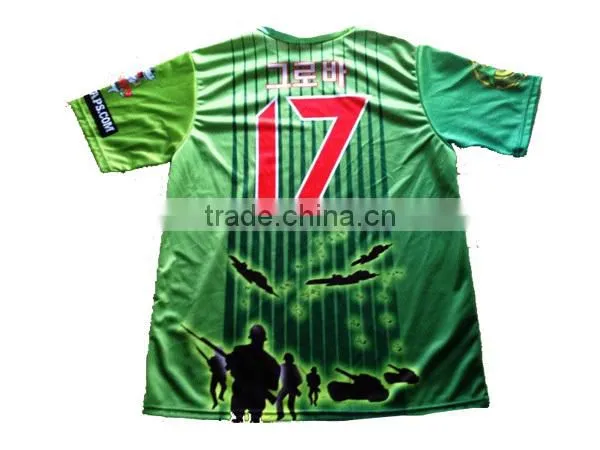 Unique design color green soccer jersey with sublimation numbers