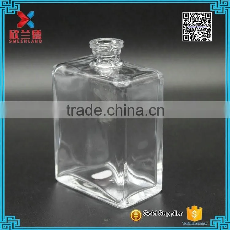 wholesale 100ml clear Empty rectangle perfume glass bottle with pump sprayer