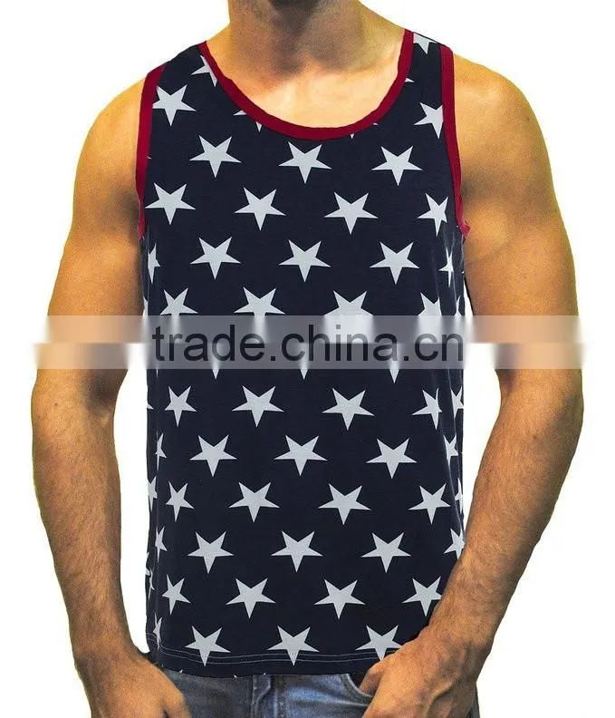 Men's Custom Printing Service Vest Stars & Stripes American Flag Tank Top Shirt