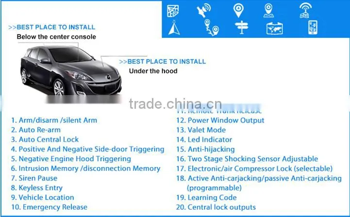 hot sale build-in central locking module car alarm
